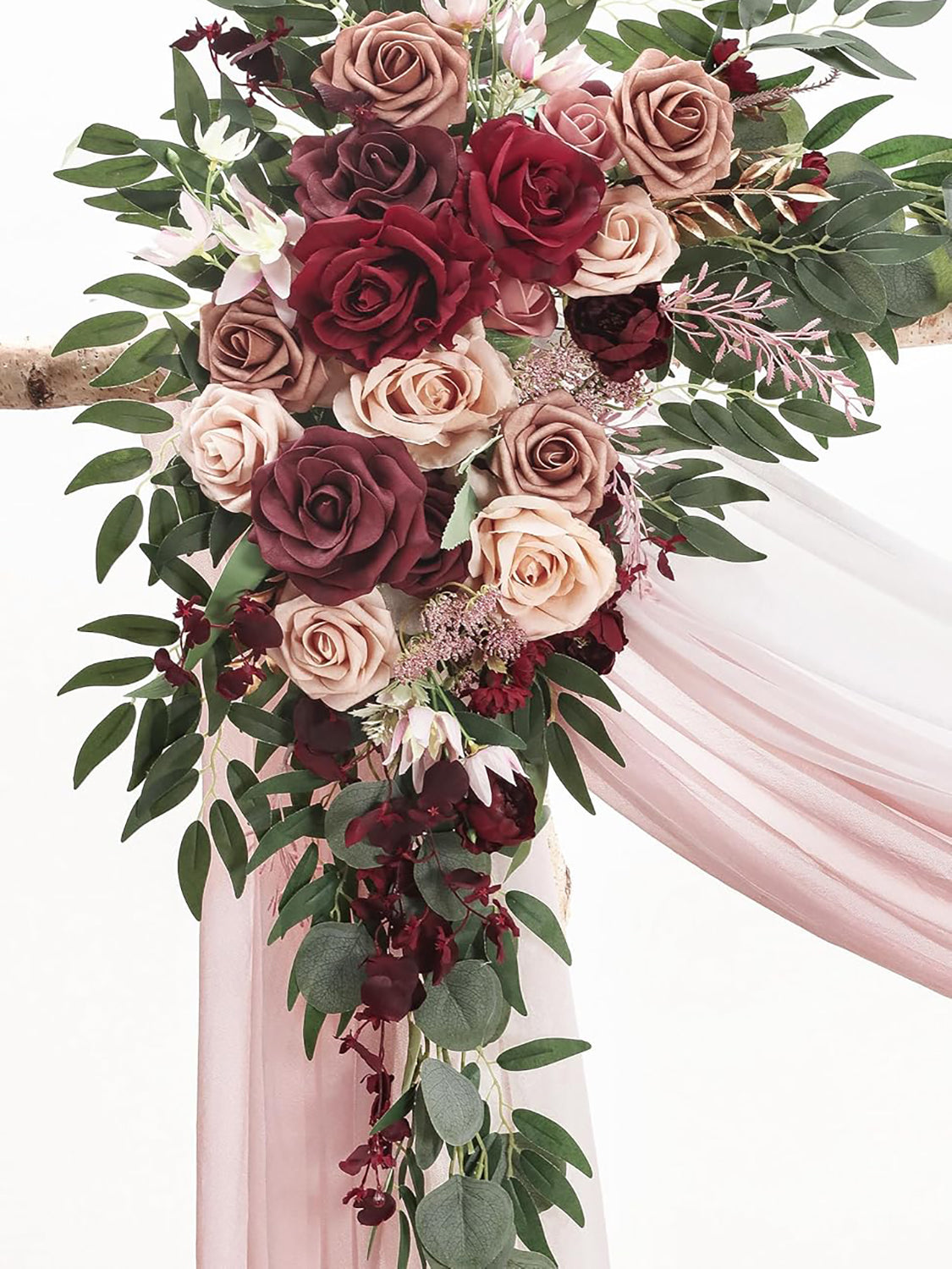 Artificial Floral Arch Kit Marsala and Champagne With Drapes Pack of 4 for Wedding Backdrop