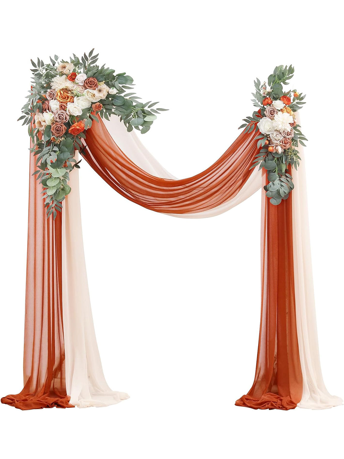 Terracotta and Cream Artificial Floral Arch Kit With Drapes Pack of 4 Backdrops