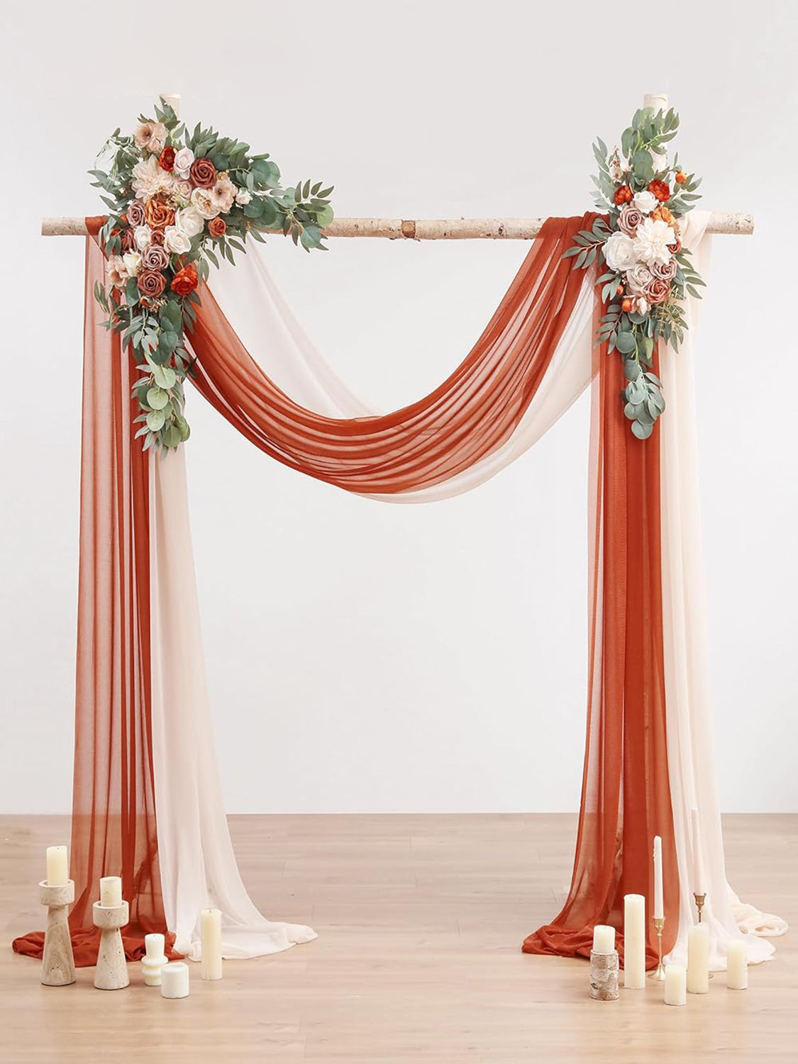 Terracotta and Cream Artificial Floral Arch Kit With Drapes Pack of 4 Backdrops