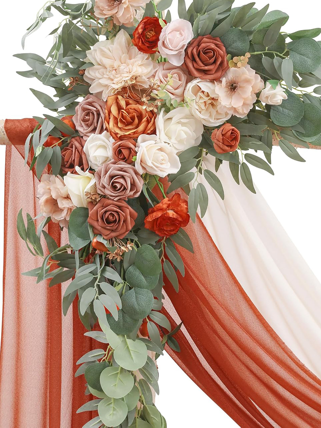 Terracotta and Cream Artificial Floral Arch Kit With Drapes Pack of 4 Backdrops