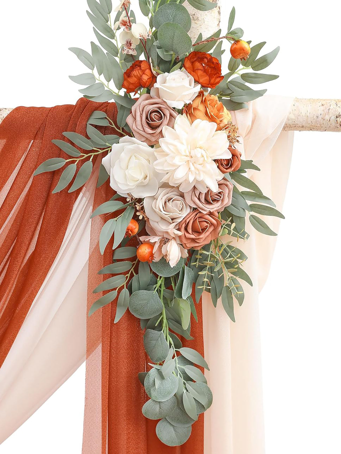 Terracotta and Cream Artificial Floral Arch Kit With Drapes Pack of 4 Backdrops