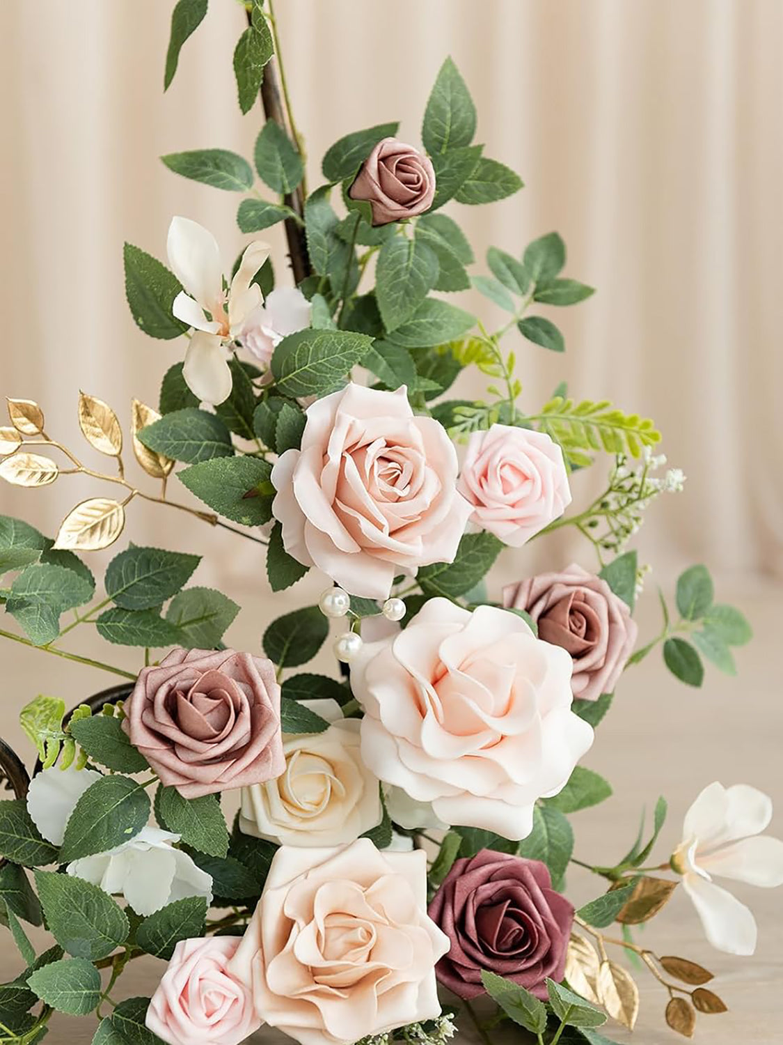 Dusty Rose Cream Wedding Floral Swag Arch Decor 2pcs