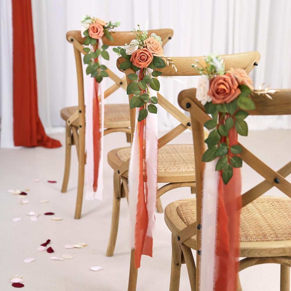 Orange Pew Flowers 5.5 Inch Set of 10 Wedding Aisle Decorations