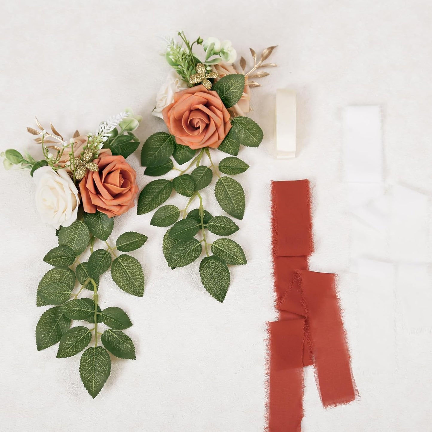 Orange Pew Flowers 5.5 Inch Set of 10 Wedding Aisle Decorations