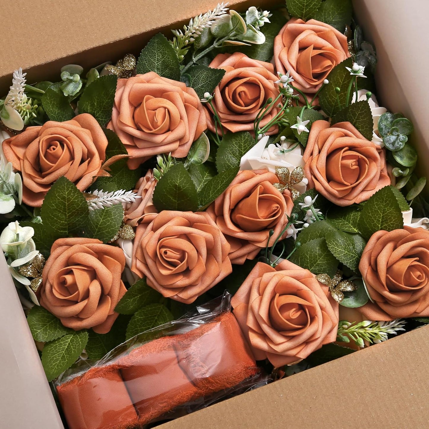 Orange Pew Flowers 5.5 Inch Set of 10 Wedding Aisle Decorations