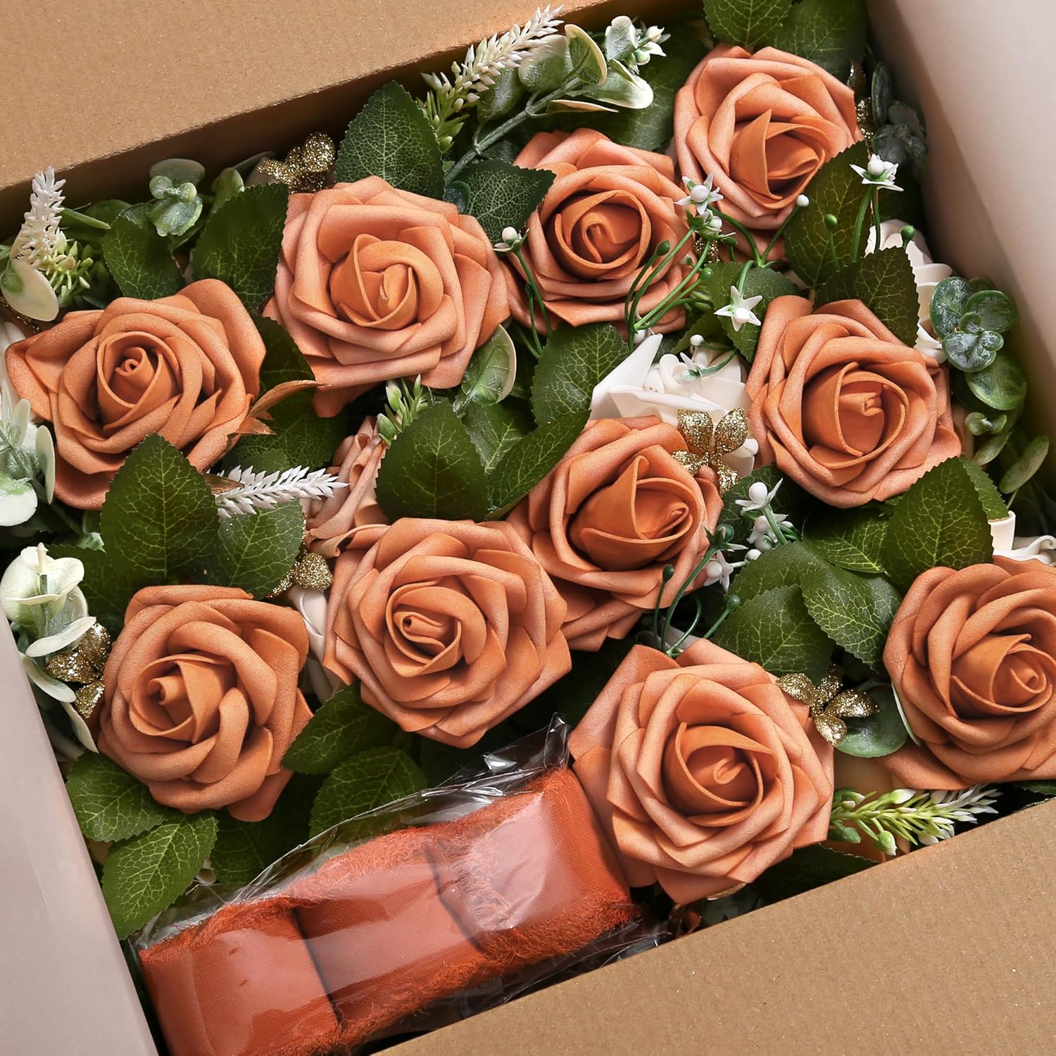 Orange Pew Flowers 5.5 Inch Set of 10 Wedding Aisle Decorations