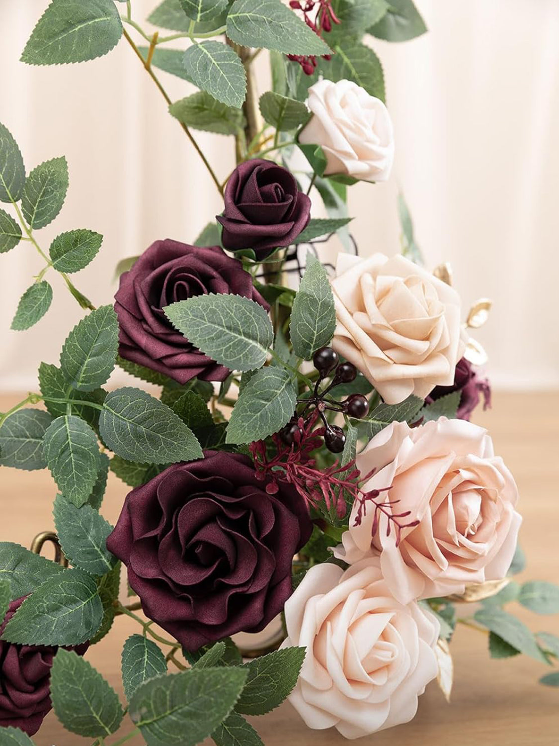 Marsala & Blush Artificial Floral Swag Set 2pc For Arch Decor