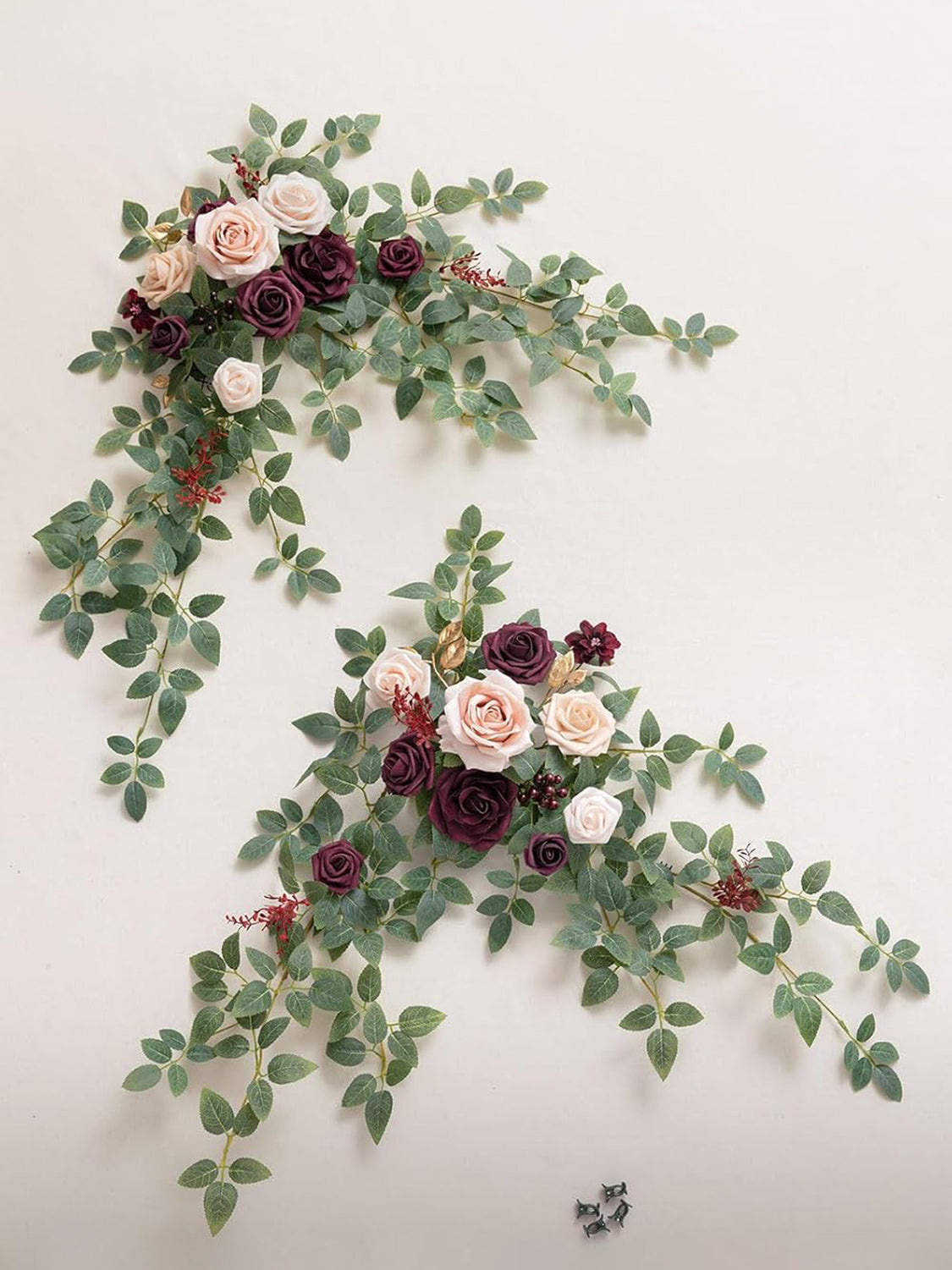 Marsala & Blush Artificial Floral Swag Set 2pc For Arch Decor