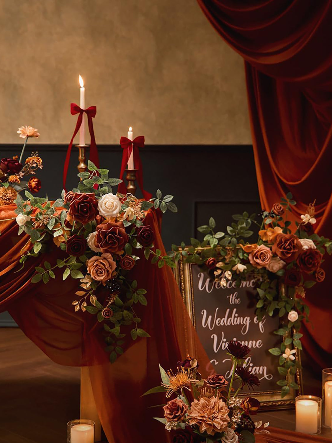 Sunset Terracotta Artificial Floral Swag Arch Decorations 2pcs