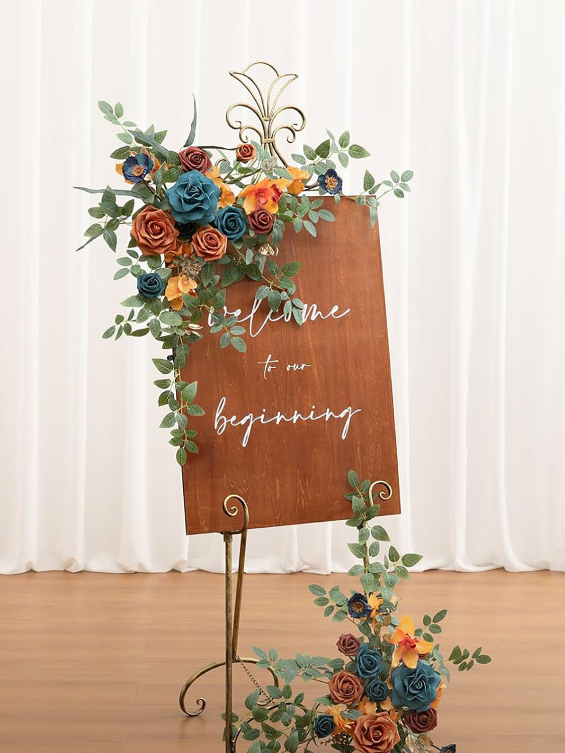 Teal And Orange Artificial Floral Swag Arch Decorations 2 Pack