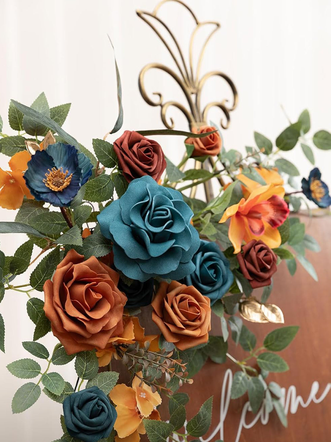 Teal And Orange Artificial Floral Swag Arch Decorations 2 Pack