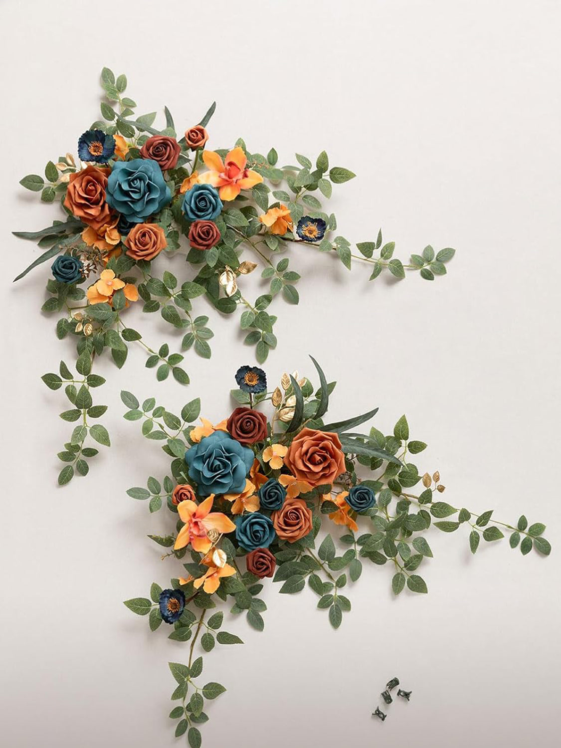 Teal And Orange Artificial Floral Swag Arch Decorations 2 Pack