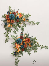 Teal And Orange Artificial Floral Swag Arch Decorations 2 Pack