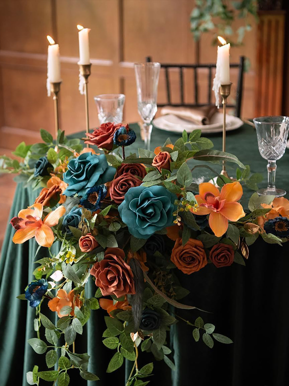 Teal And Orange Artificial Floral Swag Arch Decorations 2 Pack