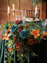 Teal And Orange Artificial Floral Swag Arch Decorations 2 Pack