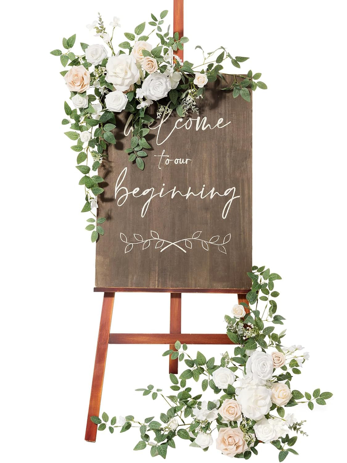 White and Sage Artificial Floral Arch Decor Garlands 2pc