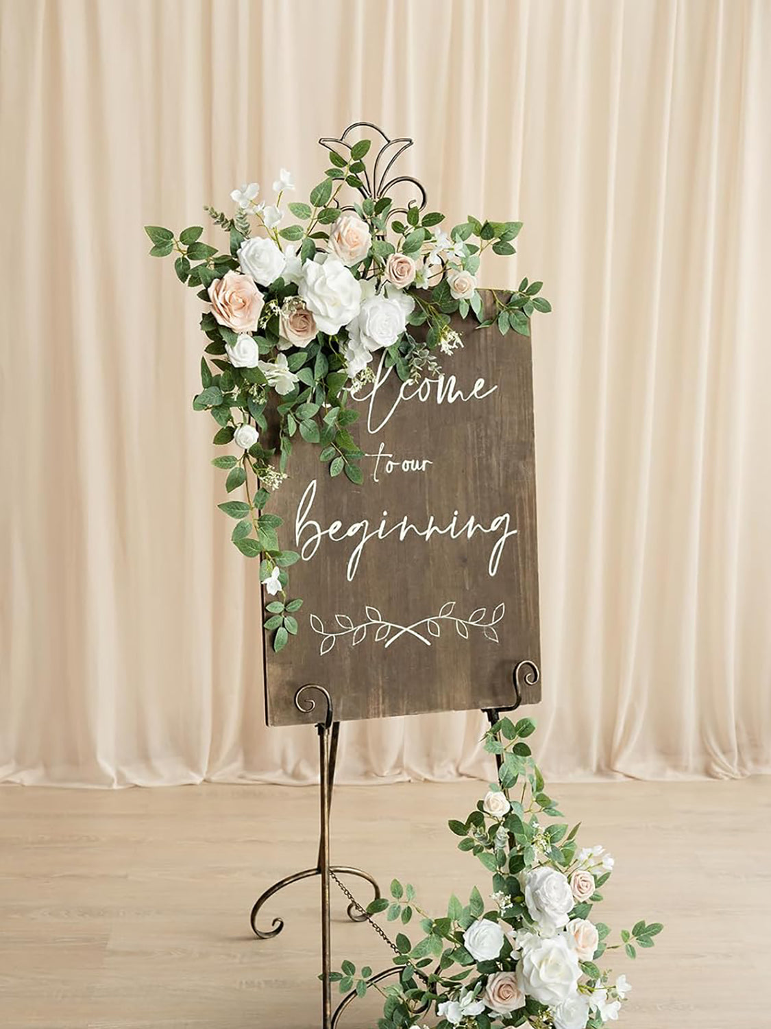 White and Sage Artificial Floral Arch Decor Garlands 2pc