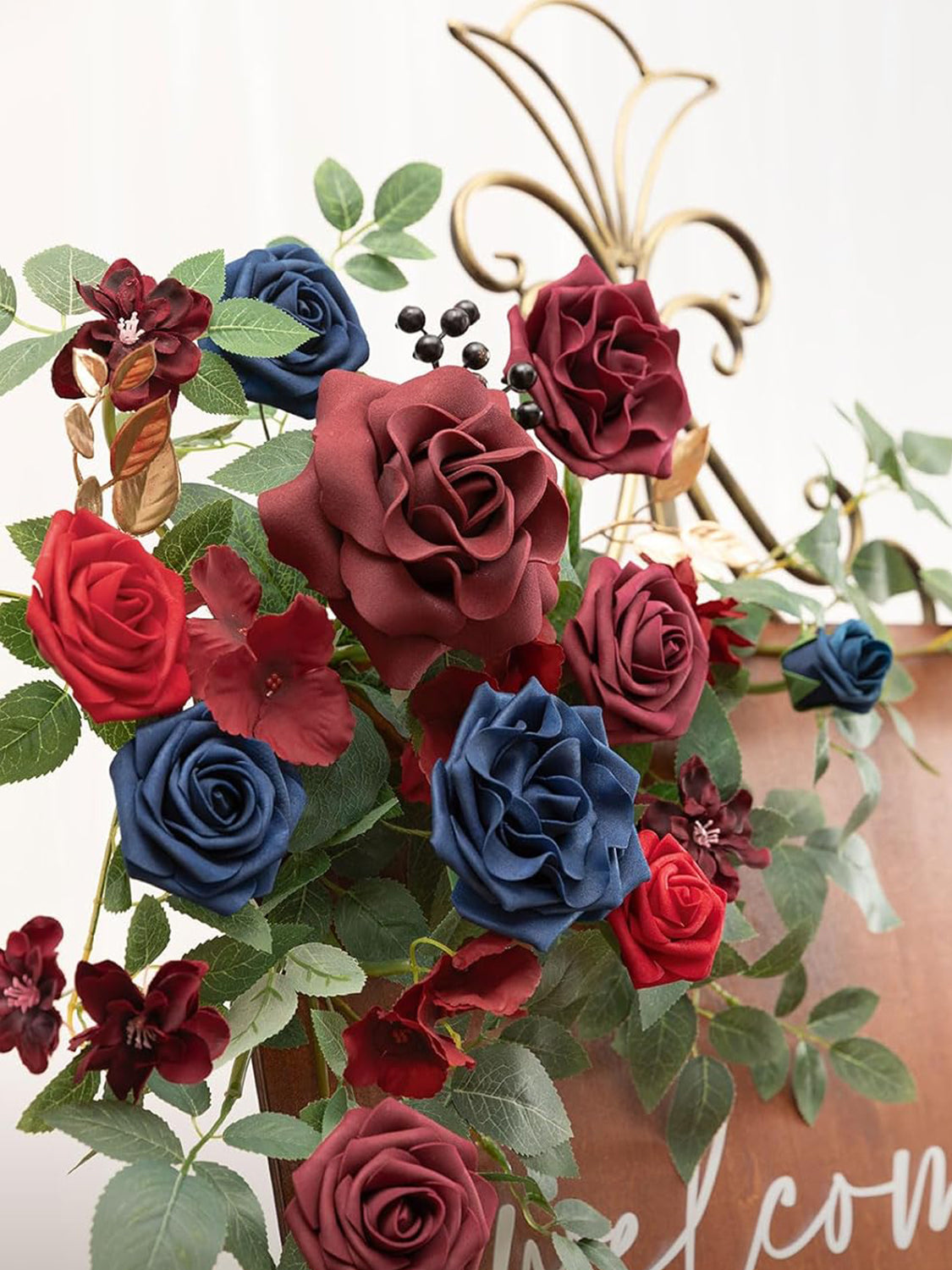 Floral Swag Arch Decorations 2pc Burgundy Navy Blue Artificial Flowers