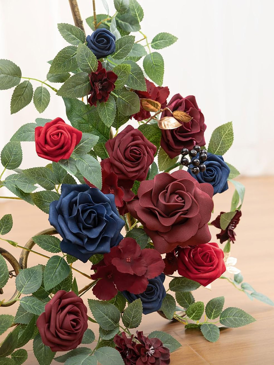 Floral Swag Arch Decorations 2pc Burgundy Navy Blue Artificial Flowers