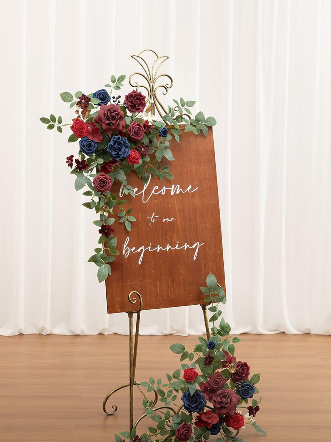 Floral Swag Arch Decorations 2pc Burgundy Navy Blue Artificial Flowers