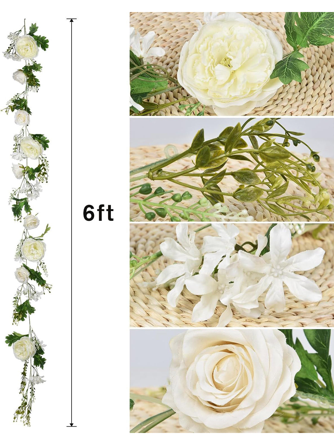 Silk White Peony Garland 2 Pack 6 Ft For Wedding Arch Decoration