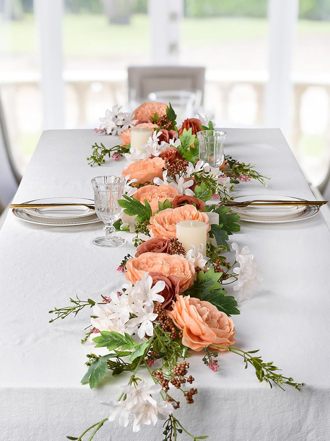 Silk Peony Garland 2 Pack For Wedding Arch Decor 6 Ft Orange Burnt