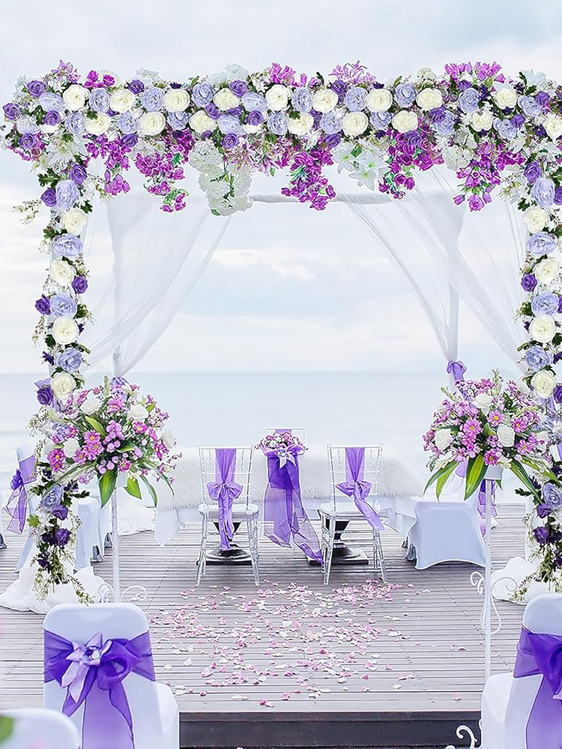 Silk Peony Garland 2 Pack Wedding Arch Decor 6 Ft Each White Purple Dark Purple