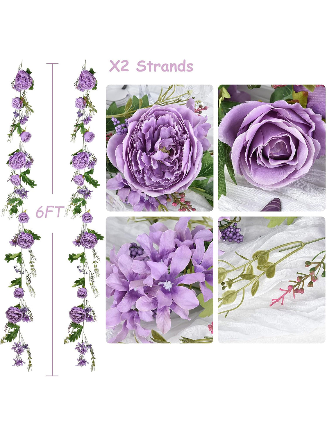 Wisteria Silk Peony Garland 6ft 2Pack Wedding Arch Backdrop