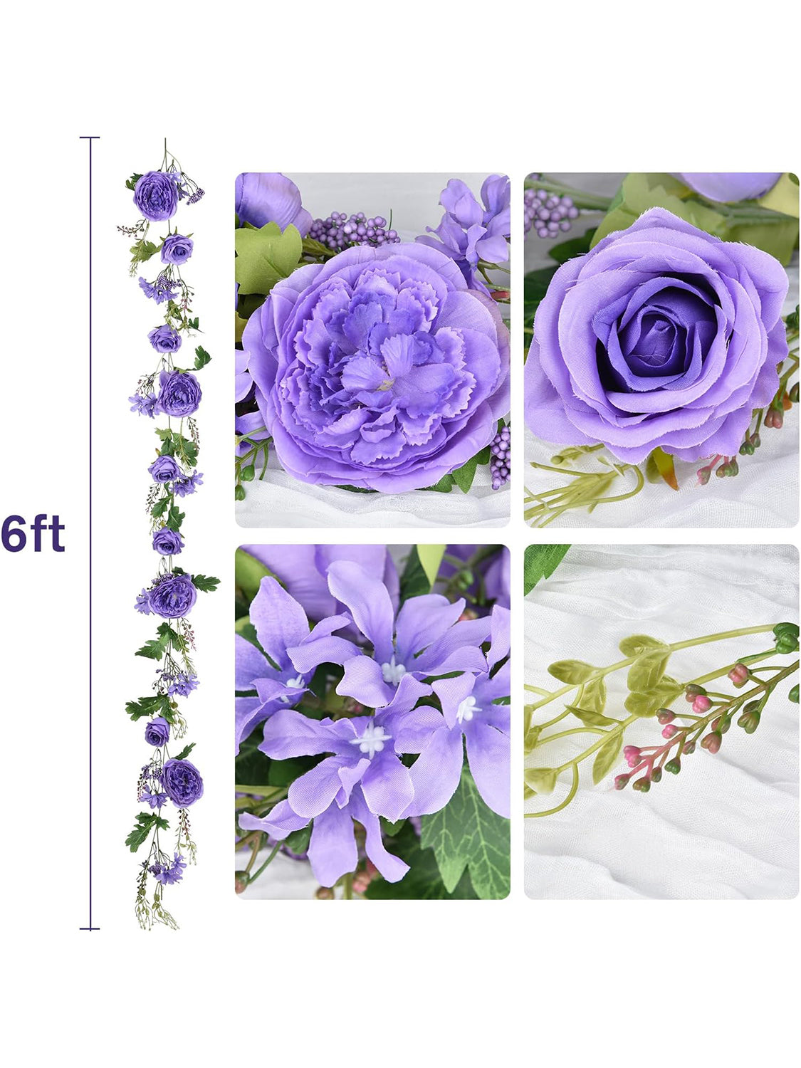 Dark Purple Silk Peony Garland 2-Pack for Wedding Arch 6 Ft Length