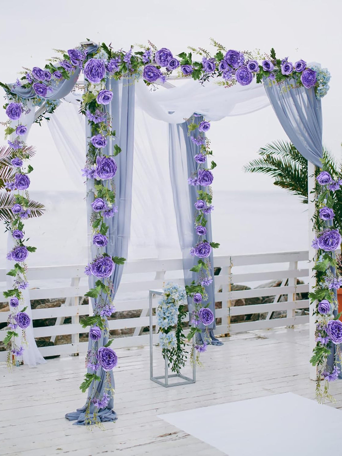 Dark Purple Silk Peony Garland 2-Pack for Wedding Arch 6 Ft Length