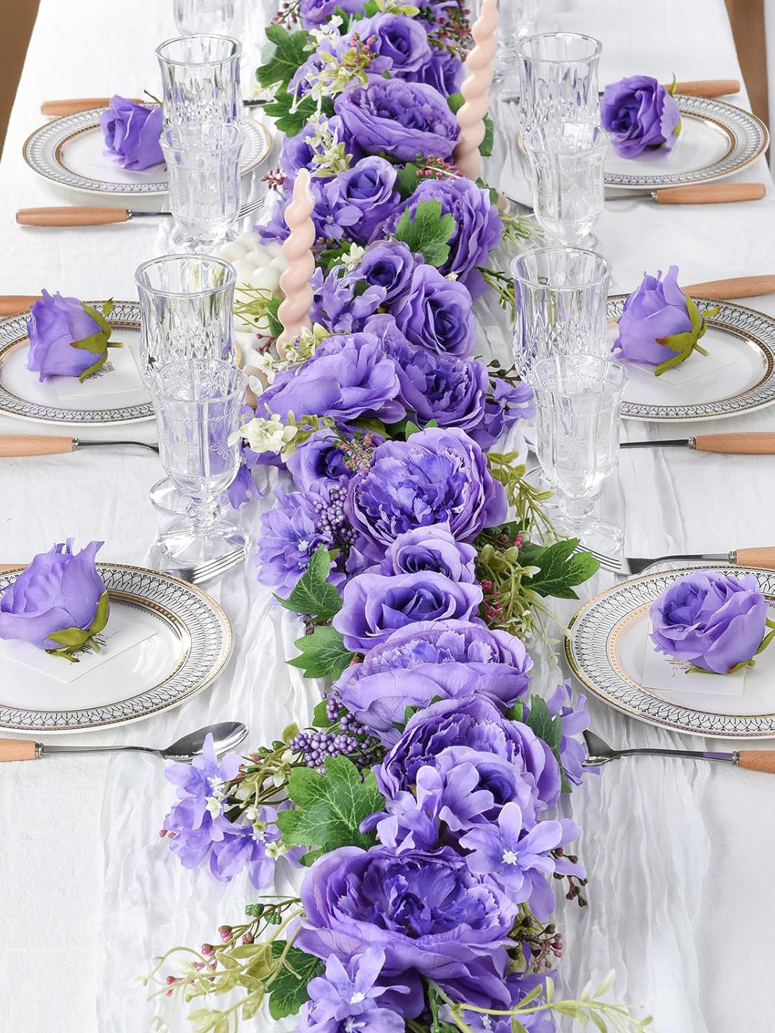 Dark Purple Silk Peony Garland 2-Pack for Wedding Arch 6 Ft Length