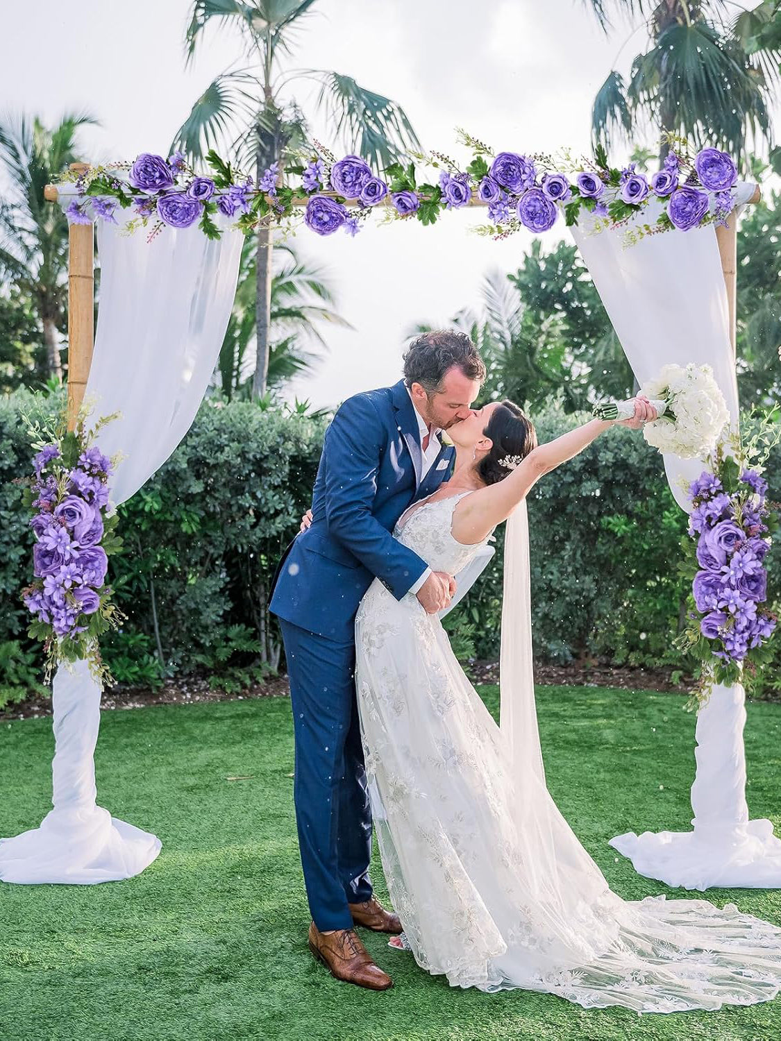 Dark Purple Silk Peony Garland 2-Pack for Wedding Arch 6 Ft Length