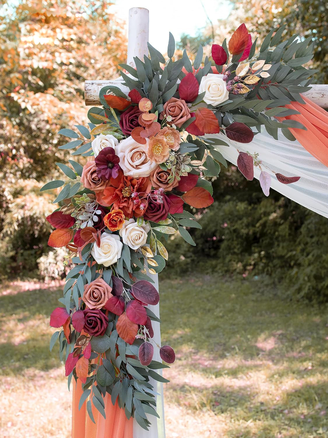 Orange Wedding Arch Artificial Flowers for Decoration Set of 2