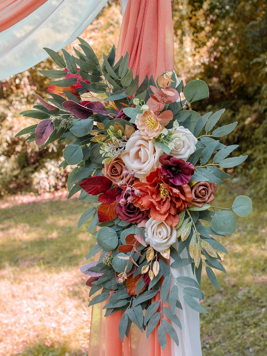 Orange Wedding Arch Artificial Flowers for Decoration Set of 2