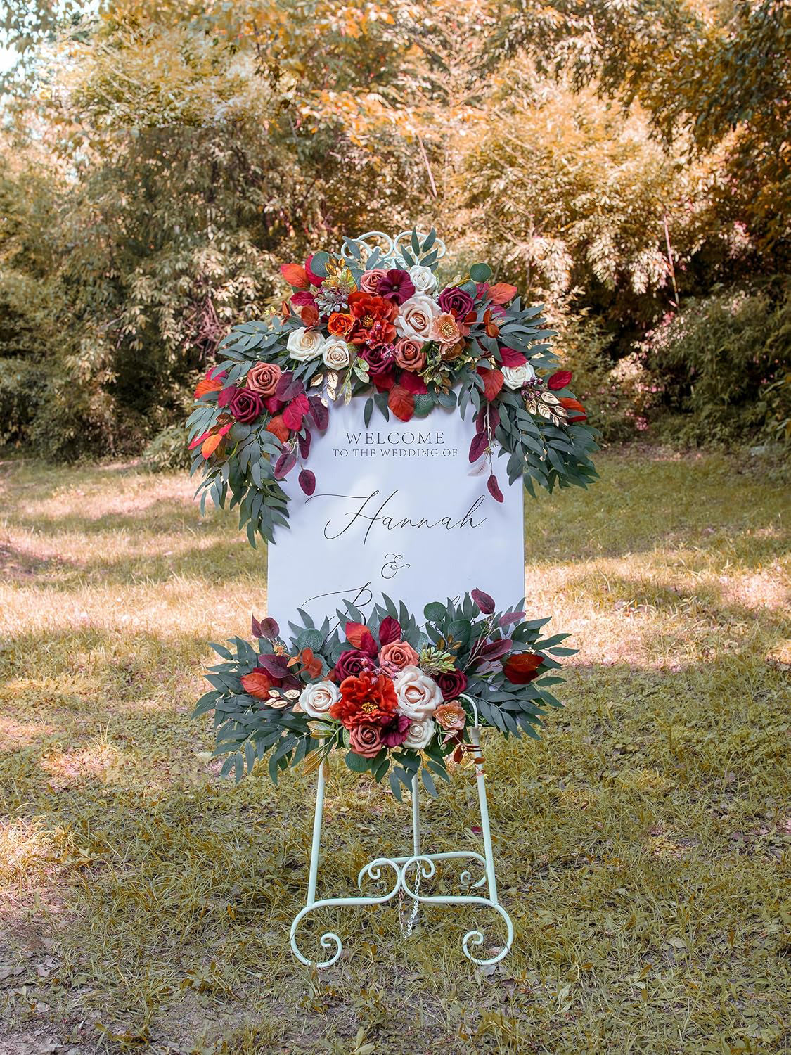 Orange Wedding Arch Artificial Flowers for Decoration Set of 2