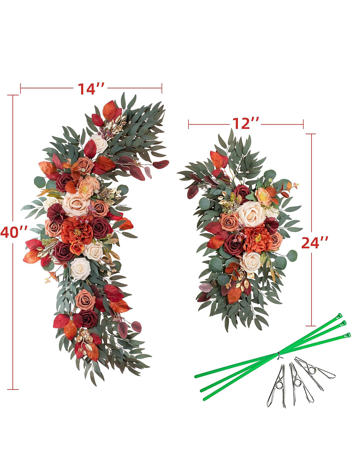 Orange Wedding Arch Artificial Flowers for Decoration Set of 2