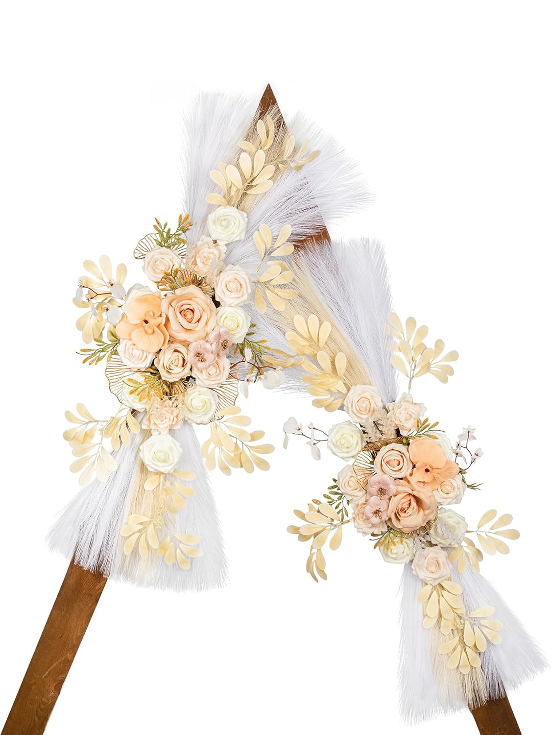 Beige White Wedding Arch Artificial Flowers Pack Of 2 Boho Ceremony Decor
