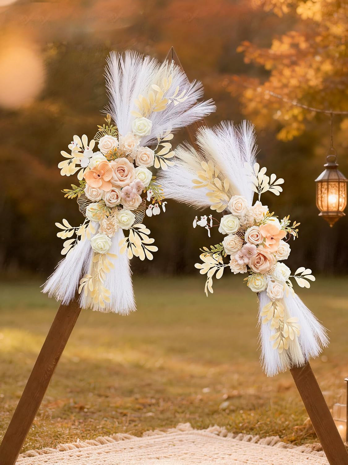 Beige White Wedding Arch Artificial Flowers Pack Of 2 Boho Ceremony Decor