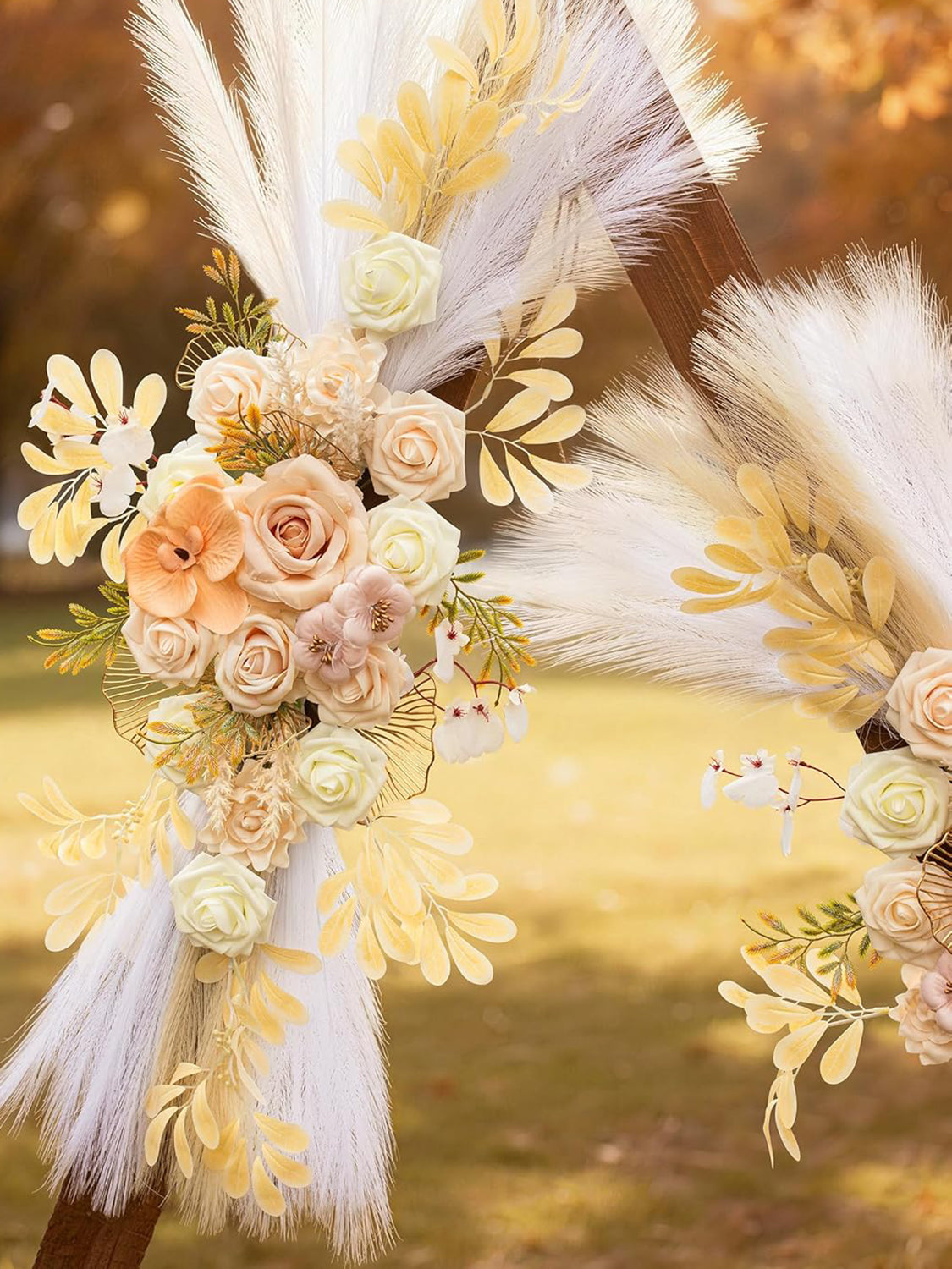 Beige White Wedding Arch Artificial Flowers Pack Of 2 Boho Ceremony Decor