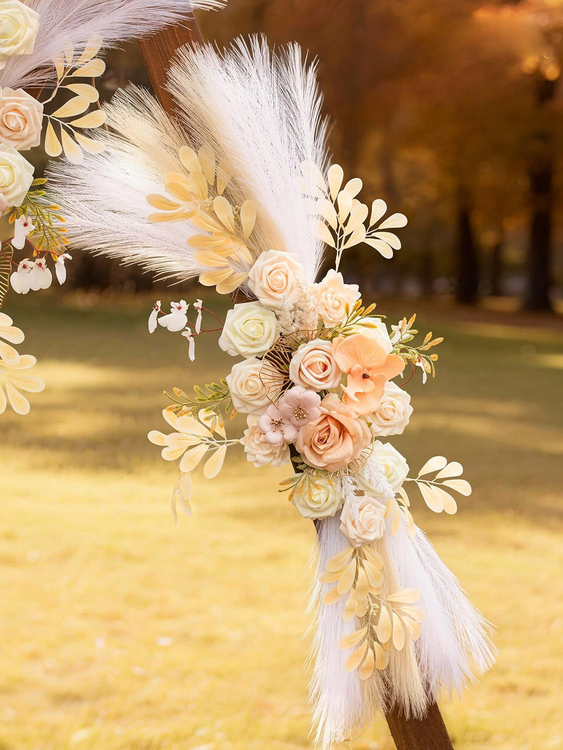 Beige White Wedding Arch Artificial Flowers Pack Of 2 Boho Ceremony Decor
