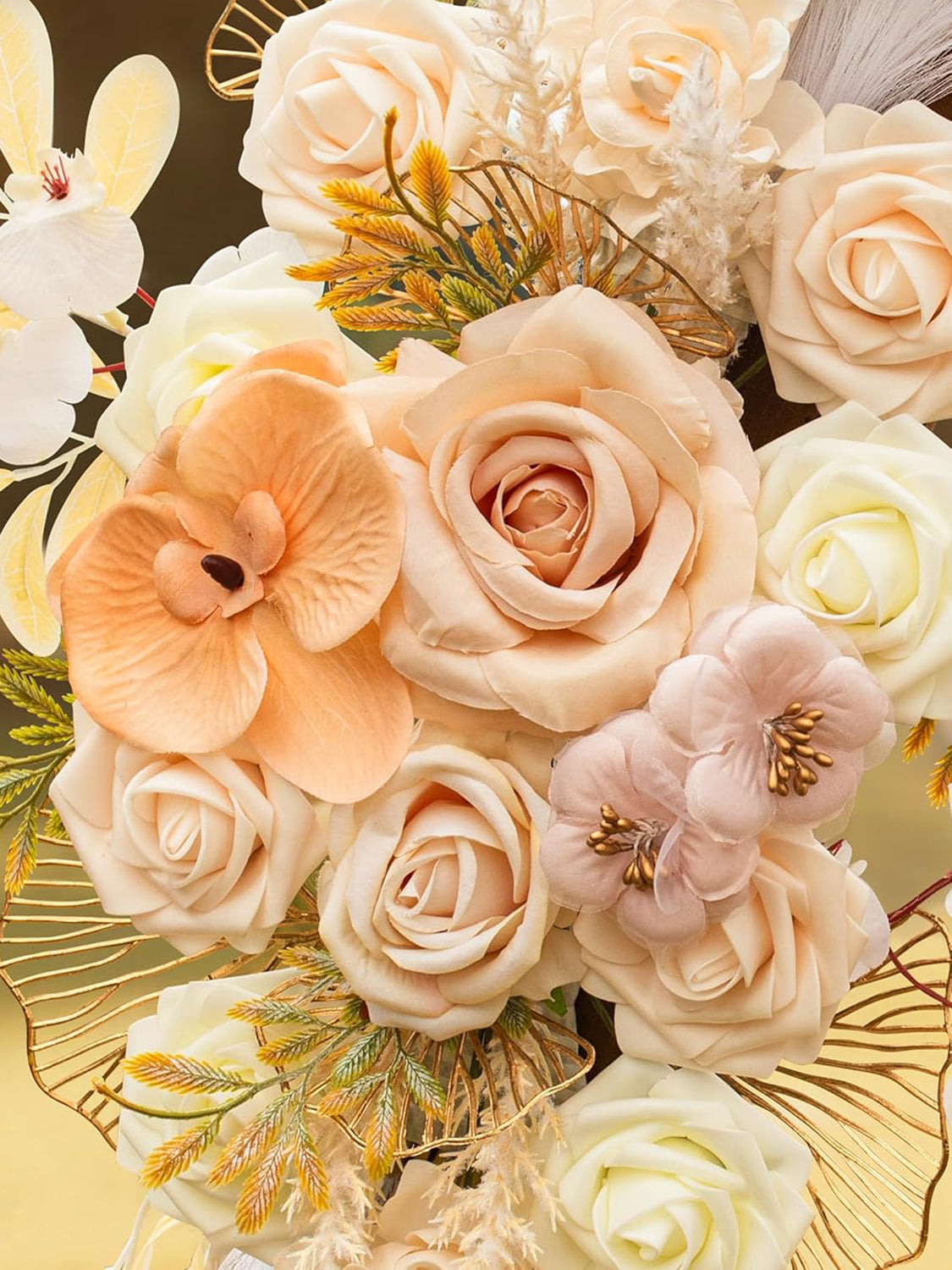 Beige White Wedding Arch Artificial Flowers Pack Of 2 Boho Ceremony Decor