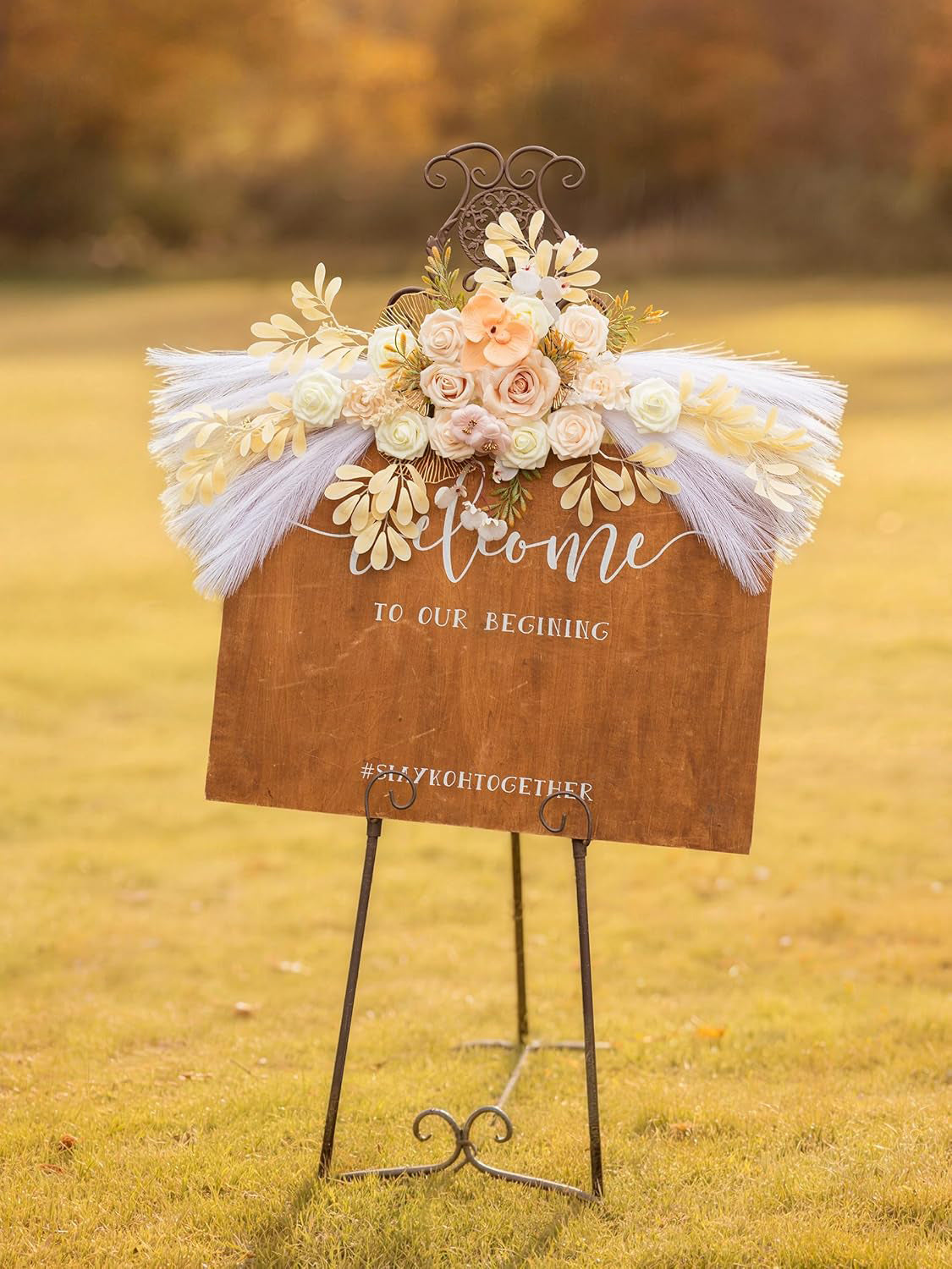 Beige White Wedding Arch Artificial Flowers Pack Of 2 Boho Ceremony Decor