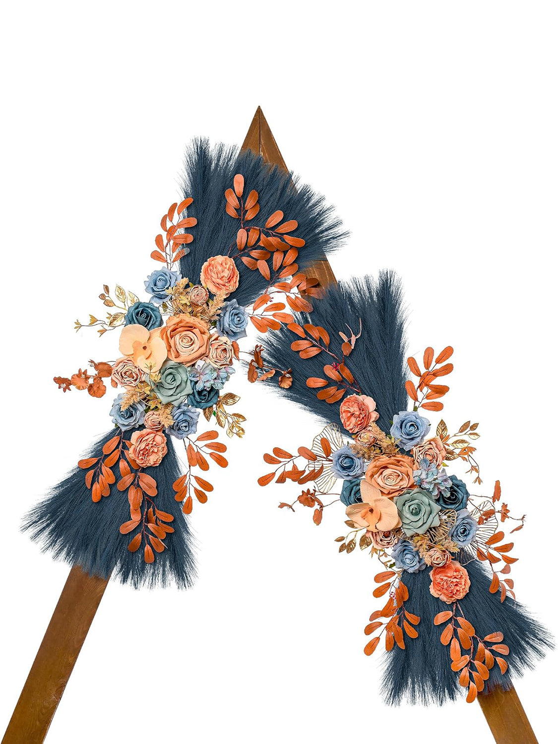 Blue Coffee Pampas Wedding Arch Artificial Flowers Set of 2 for Decor