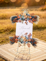 Blue Coffee Pampas Wedding Arch Artificial Flowers Set of 2 for Decor