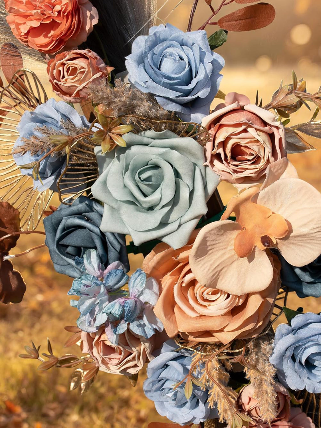 Blue Coffee Pampas Wedding Arch Artificial Flowers Set of 2 for Decor