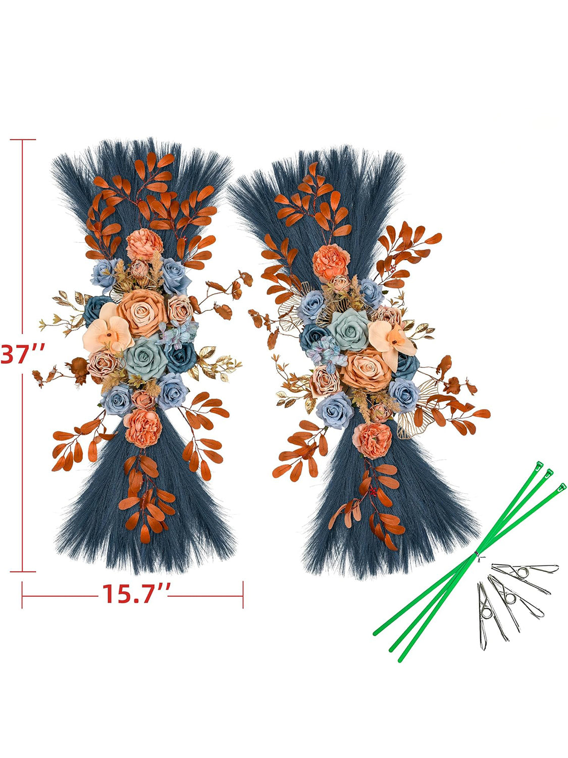 Blue Coffee Pampas Wedding Arch Artificial Flowers Set of 2 for Decor