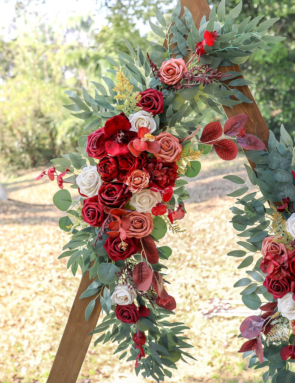 Wedding Arch Artificial Flowers 2 Pack for Decoration Burgundy and Orange