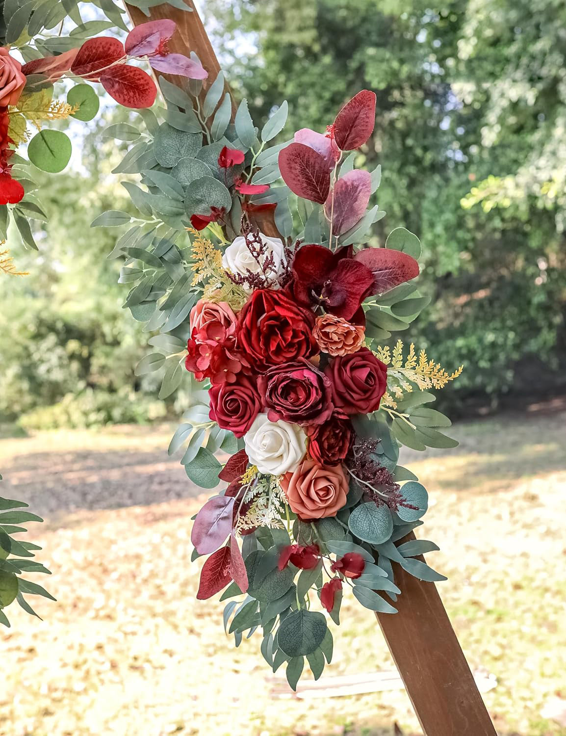 Wedding Arch Artificial Flowers 2 Pack for Decoration Burgundy and Orange
