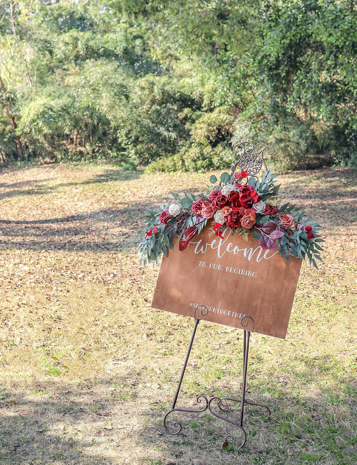 Wedding Arch Artificial Flowers 2 Pack for Decoration Burgundy and Orange