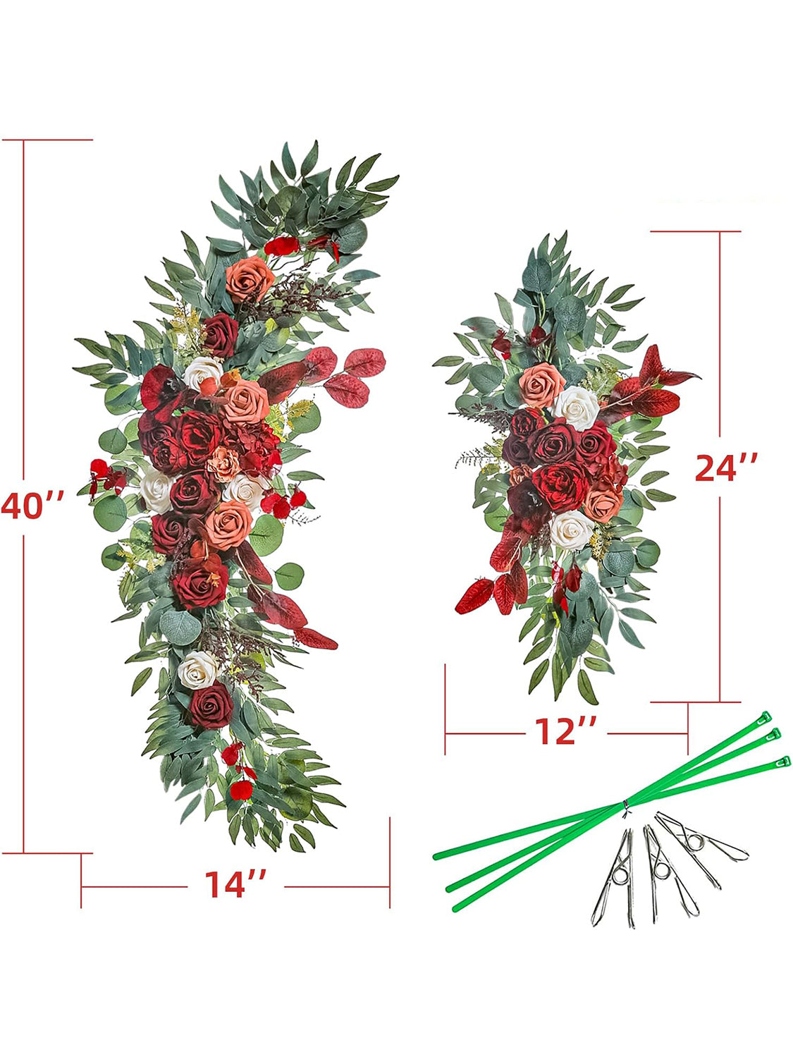 Wedding Arch Artificial Flowers 2 Pack for Decoration Burgundy and Orange